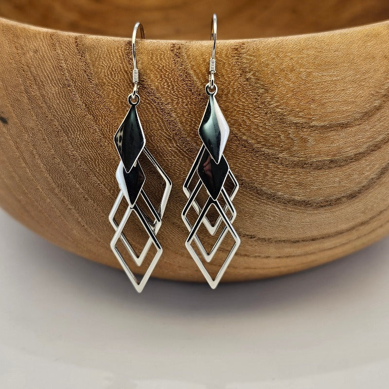 Sterling Silver S925 Hollow Geometric Long Drop Earrings