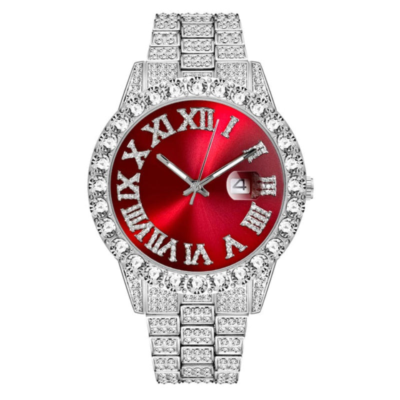 Iced Out Luxury Quartz Watch from Boujee Ice in Silver and Blue or Silver and Red