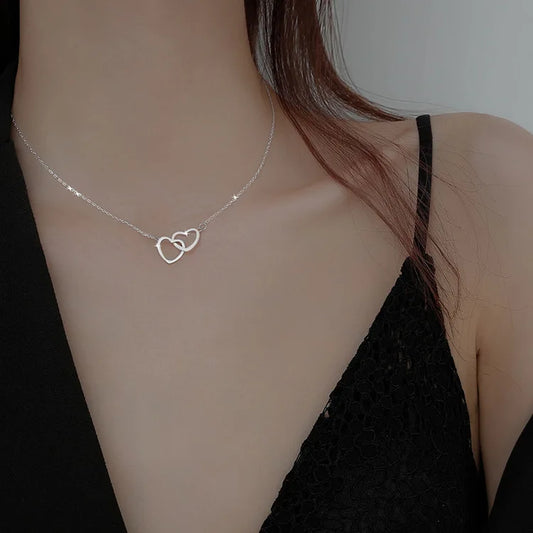 Double Heart Sterling Silver Necklace