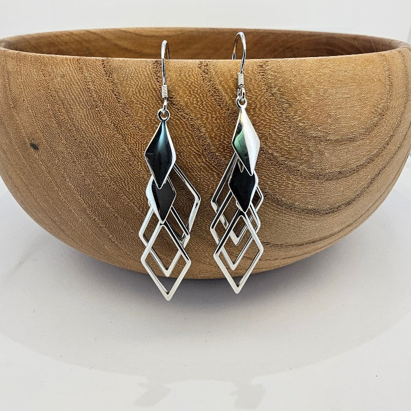 Sterling Silver S925 Hollow Geometric Long Drop Earrings