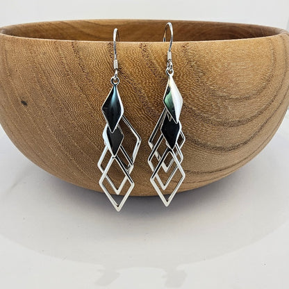 Sterling Silver S925 Hollow Geometric Long Drop Earrings