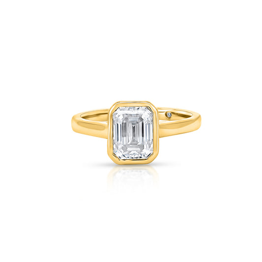 Beautiful 3 carat Emerald Cut,  Bezel Set Diamond Ring form Boujee Ice