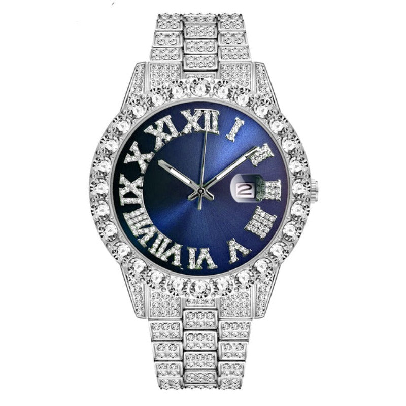 Iced Out Luxury Quartz Watch from Boujee Ice in Silver and Blue or Silver and Red