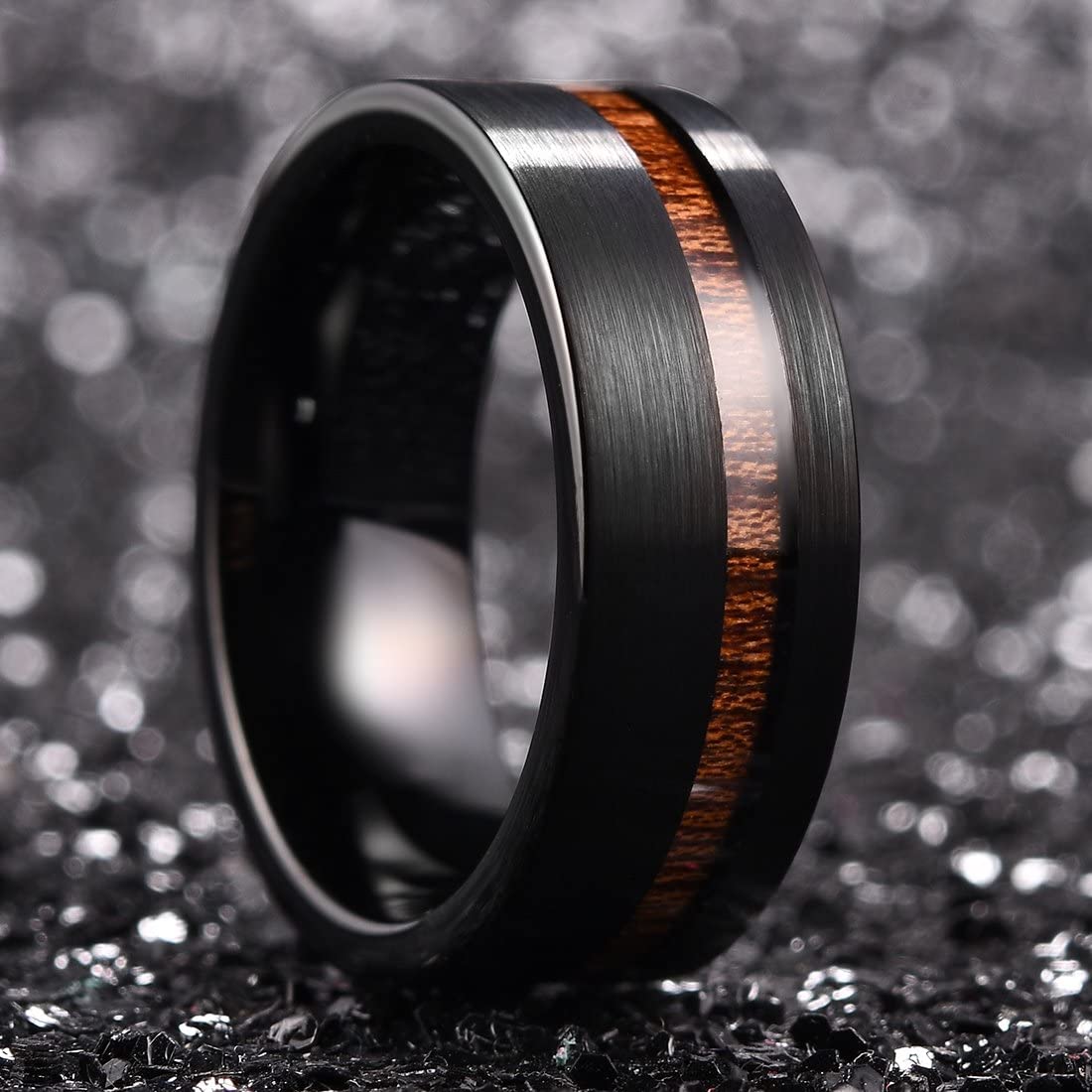 8mm Black Brushed Koa Inlay Ring – Boujee Ice