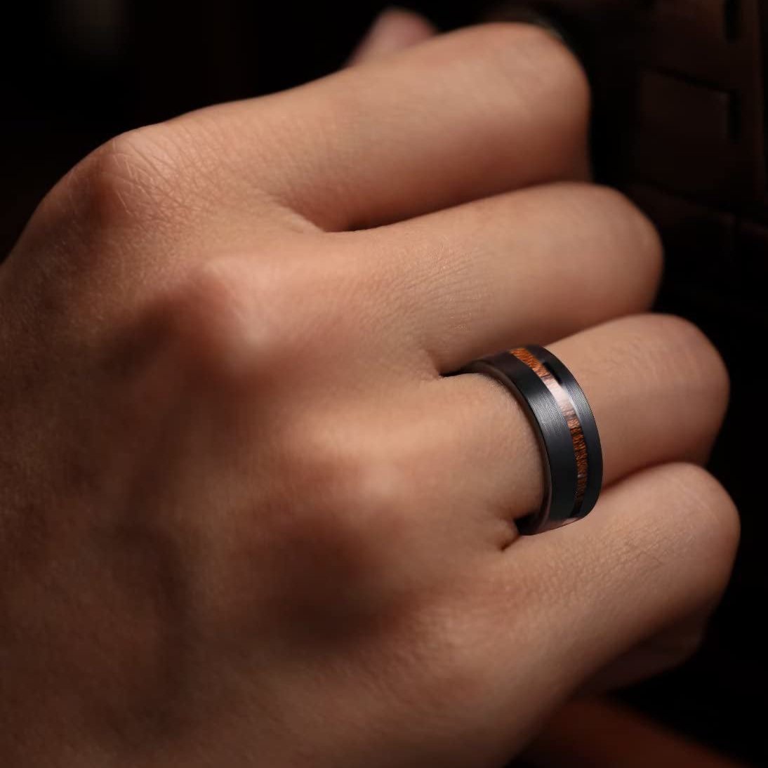Black Brushed Koa Inlay Ring