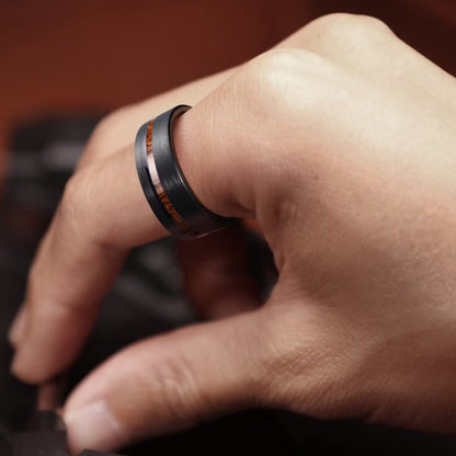 Black Brushed Koa Inlay Ring